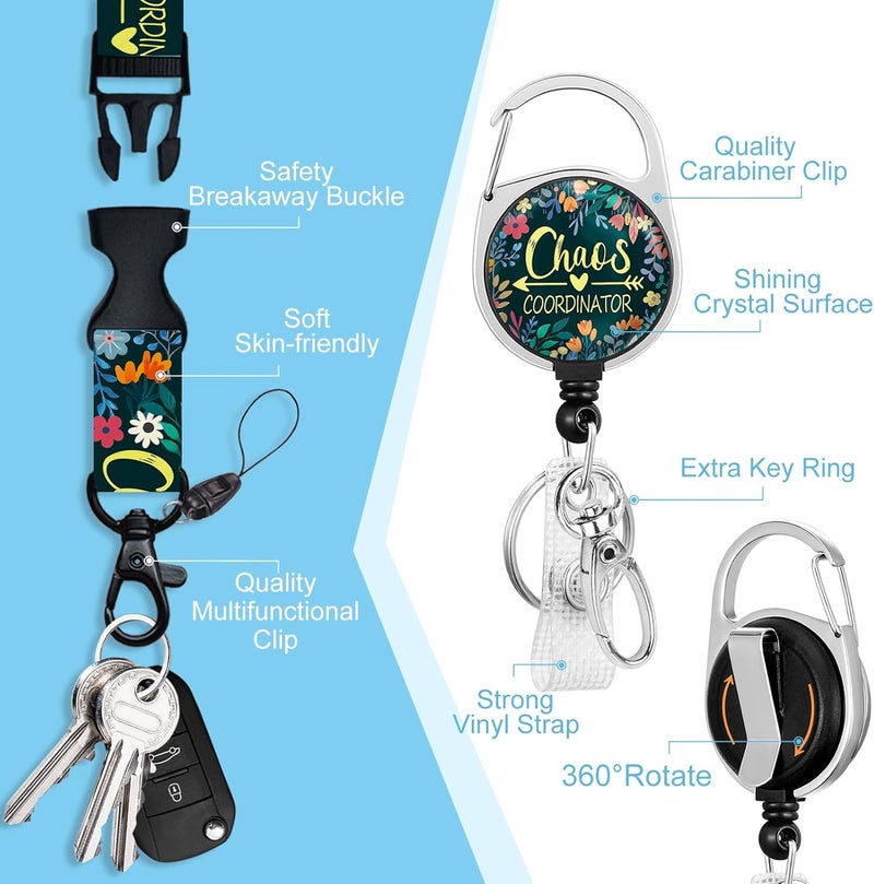 Piefly Lanyards for Id Badges, Funny Badge Holder with Retractable Reel Belt Clip, Chaos Coordinator Work Name Tag Lanyard Vertical ID Card Protector Case for Women Nurse Doctor Teacher Student - Image 4